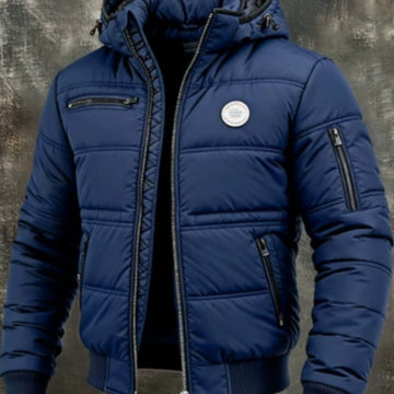 Mens Solid-Color Casual Cotton Padded Jacket