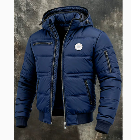 Mens Solid-Color Casual Cotton Padded Jacket