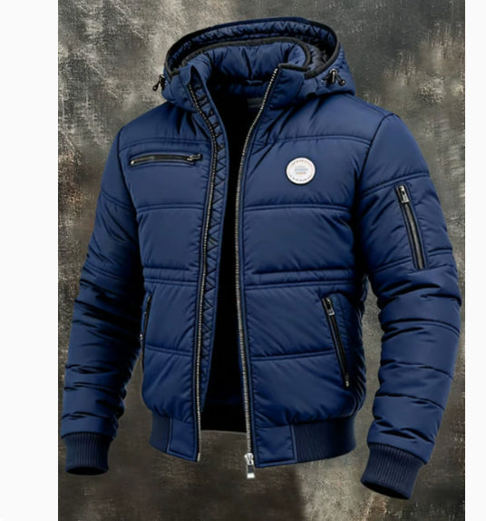 Mens Solid-Color Casual Cotton Padded Jacket