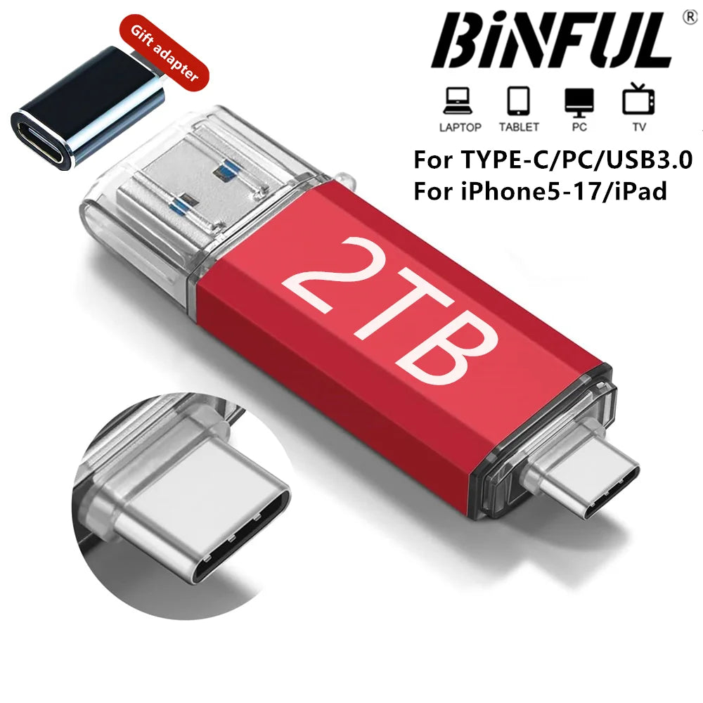 2TB OTG USB Flash Drive USB 3.0 Type C For iPhone ipad 1TB 512GB 256G Pendrive Samsung Huawei Xiaomi Android Laptop Memory Stick